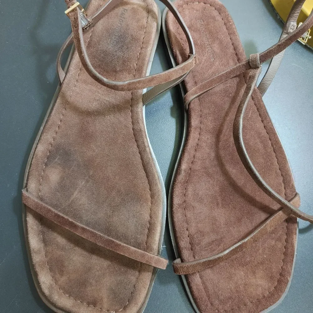 Reformation Chocolate Suede Lake Flat Sandals Size 9